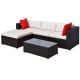 5-Piece Wicker Outdoor Patio Sectional Set with White Cushions and 2-Red Pillows