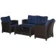 4-Piece Wicker Patio Conversation Set with Drak Blue Cushions