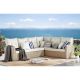 Alaterre Furniture Canaan Brown All-Weather Wicker Outdoor Large Corner Sectional Sofa with Cream Cushions