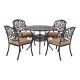 LAUREL CANYON Classic Dark Brown 5-Piece Cast Aluminum Outdoor Dining Set w/ Round Table and Stackable Chairs w/ Cushions