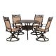LAUREL CANYON Classic Dark Brown 5-Piece Cast Aluminum Outdoor Dining Set w/ Round Table and Swivel Dining Chairs