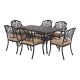 LAUREL CANYON Classic Dark Brown 7-Piece Cast Aluminum Outdoor Dining Set w/ Rectangle Table and Stackable Chairs w/ Cushions