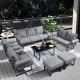 HOOOWOOO Havasu Dark Gray 7-Piece Aluminum Outdoor Patio Conversation Sofa Set with Striped Dark Gray Cushions