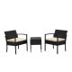 JUSKYS Cute Black 3-Piece Wicker Patio Conversation Set with Beige Cushions