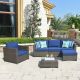Ontario Lake Gray 6-Piece Wicker Outdoor Patio Conversation Seating Set w/ Navy Blue Cushions