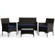 Brookside Iris Brown 4-Piece Rattan Outdoor Conversation Seating SetÂ and Patio Table w/ Navy Cushions