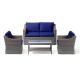 New Heights Bensen 4-Piece Rattan Patio Conversation Set w/ Navy Cushions