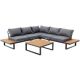 Aireal Black 4-Piece Aluminum Outdoor Patio Sectional Sofa Seating Set w/ Gray Cushions and Built-in Side Tables