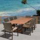Amazonia Knight 9-Piece Teak/Wicker Rectangular Outdoor Dining Set with Off-White Cushions BT542_6LIBSIDE_2LIBARM_GR_OW