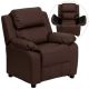 Flash Furniture Deluxe Padded Contemporary Brown Leather Kids Recliner with Storage Arms