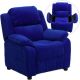 Flash Furniture Deluxe Padded Contemporary Blue Microfiber Kids Recliner with Storage Arms