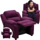 Flash Furniture Deluxe Padded Contemporary Purple Microfiber Kids Recliner w/ Storage Arms