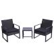 3-Piece Outdoor Rattan Wicker Patio Conversation Set Outdoor Coffee Table and Chairs w/ Black Cushions