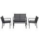 4-Piece Black Metal Patio Conversation Set with Glass Desk Top