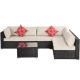 Black 7-Piece Wicker Patio Conversation Set with White Cushions