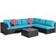 Black 7-Piece Wicker Patio Conversation Set with Blue Cushions