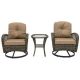 3-Piece Brown Wicker Outdoor Bistro Set with Khaki Cushions