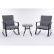 3-Pieces Metal Outdoor Bistro Rocking Conversation Sets with Coffee Table and Gray Cushions