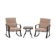 3-Pieces Metal Outdoor Bistro Rocking Conversation Sets with Coffee Table and Two Sand Cushions