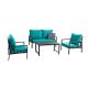 4-Pieces Aluminum Outdoor Sofa Sectional Set with Teal Cushions