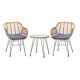 3 Piece Metal Rattan Patio Outdoor Bistro Set with Navy Cushion