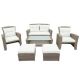 4 Piece Wicker Outdoor Sectional Set with Ottoman and Beige Cushions