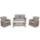 4 Piece Wicker Outdoor Sectional Set with Ottoman and Gray Cushions