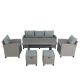6-Piece Wicker Outdoor Sectional Set with Light Gray Seat Cushions