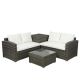 4-Piece Wicker Outdoor Sectional Set with Beige Seat Cushions