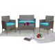 Barton 4-Piece Wicker Outdoor Patio Set Sofa Chair with Table Set Cushion Seat Aqua/Gray