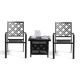 Black 3-Piece Metal Square Coffee Table with 1.57 in. Umbrella Hole and Stackable Chairs Outdoor Bistro Set