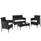 Black 4-Piece Wicker Patio Conversation Set w/ White Cushions - 228000000000