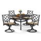 Black 5-Piece Metal Square Table with 1.57 in. Umbrella Hole Outdoor Dining Set and Swivel Chair with Beige Cushion