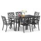 Black 7-Piece 63 in. Metal Patio Dining Set Rectangular Table w/1.57 in. Umbrella Hole and Stackable Chairs for Backyard