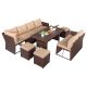 Black Frame 8-pc Brown Wicker Outdoor Sectional Set with Khaki Cushions