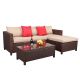 Black Frame Brown Wicker Outdoor Sectional Set w/ Beige Cushions