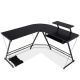 Costway 51.5 in. L Shaped Black Wood Computer Desk Home Office Workstation with Movable Monitor Stand