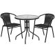 Carnegy Avenue 3-pc Glass Round Outdoor Bistro Set in Clear Top/Black Rattan