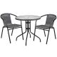 Carnegy Avenue 3-pc Glass Round Outdoor Bistro Set in Clear Top/Gray Rattan