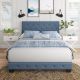Charlotte Blue Linen Full Upholstered Platform Bed Frame