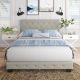 Charlotte Light Beige Linen King Upholstered Platform Bed Frame