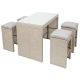 Clihome 5-Piece Wicker Outdoor Dining Table Set with 4 Stools and Beige Cushions