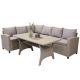 Patio Wicker Outdoor Sectional Sofa Set with Dining Table and Brown Cushions