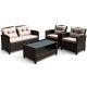 4-Piece Wicker Patio Conversation Set w/ Brown Cushions and Table w/ Lower Shelf