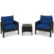3-Piece Wicker Patio Conversation Set with Blue Cushions COWY-NY68639