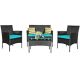 4-Piece Wicker Patio Conversation Set with Turquoise Cushions
