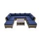 AndMakers 9-Piece Wicker Rattan Outdoor Sectional Set w/ Blue Cushions and Coffee Table - CS-W211
