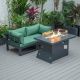 Chelsea Black 3-Piece Aluminum Patio Fire Pit Set with Green Cushions