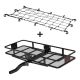 CURT 500 lbs Capacity 60 in x 24 in Black Steel Basket Hitch Cargo Carrier Folding 2 in Shank and Elastic Net Combo Kit