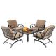 5-Piece Outdoor Furniture Metal Patio Fire Pit Sectional Seating Set for Balcony Yard Garden in Brown Cushion